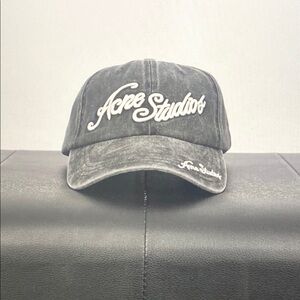 Acne Studios Black Washed Baseball Cap with White Logo